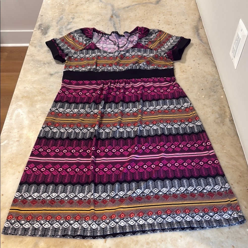 Tiana B Casual Red and Blue V-Neck A-Line Dress